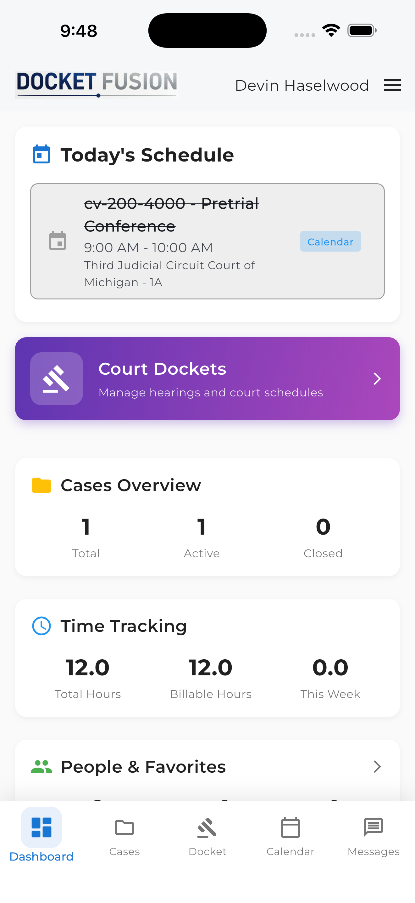 DocketFusion mobile dashboard